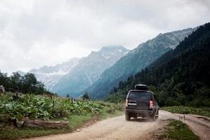 SUV on a uphill road