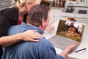 Woman helping a man to find vacations